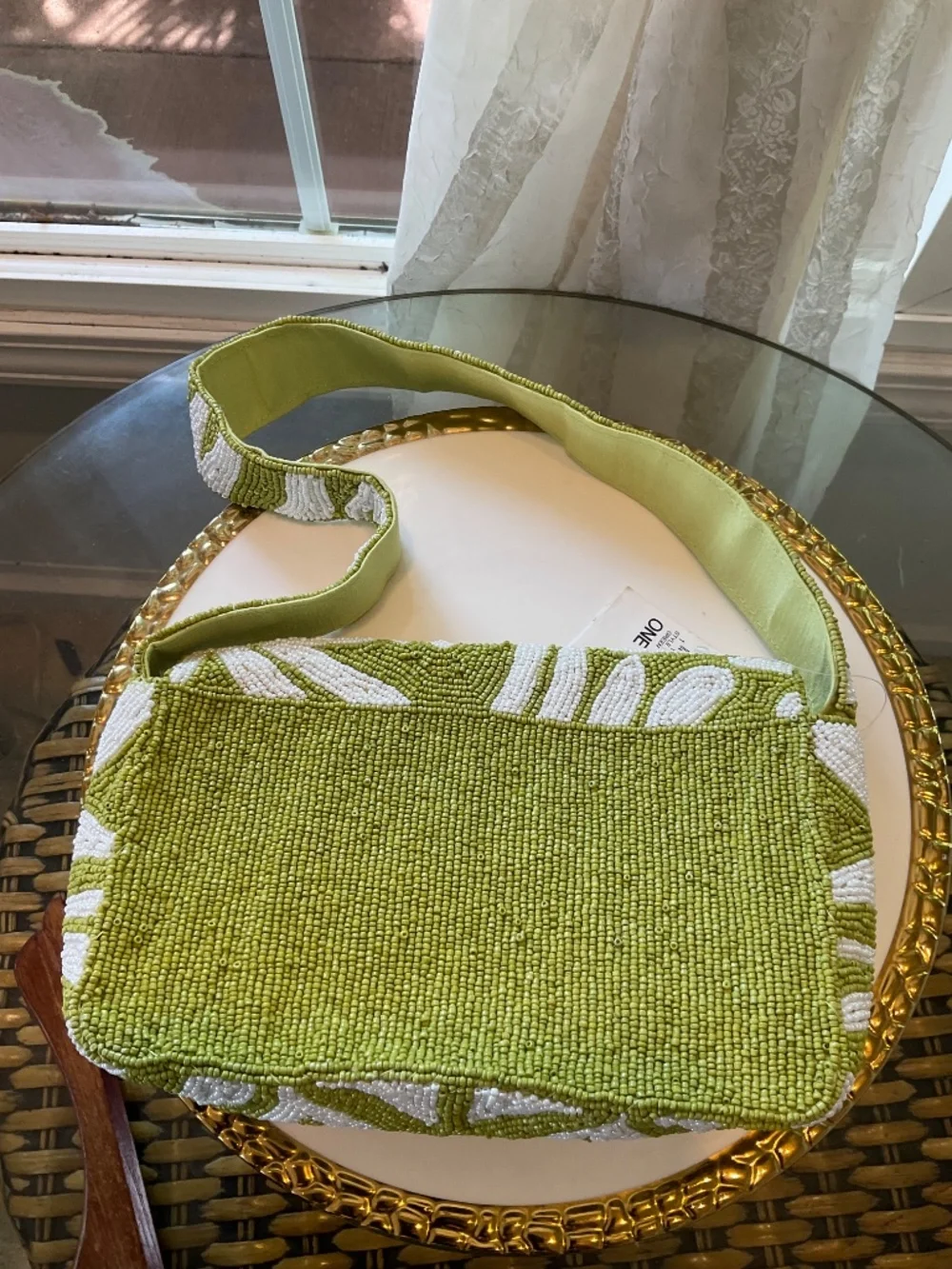 On 34th Lovely Green/White Beaded Bag NWT